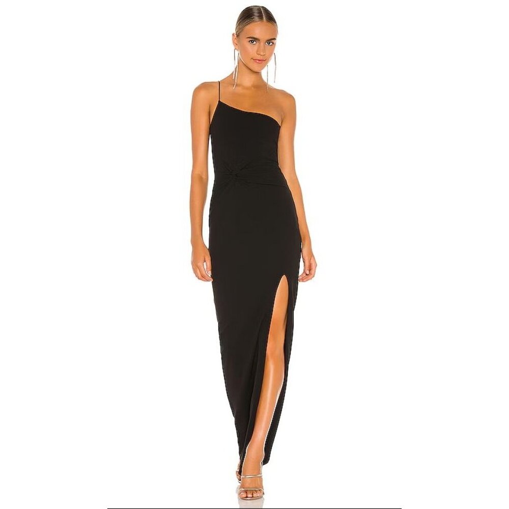 Nookie Womens Small Black Lust One Shoulder Gown High Slit Maxi Dress Sleeveless